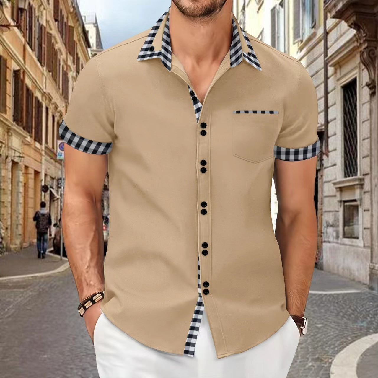 Aidan – Herrenhemd mit Kontrastfarben und Taschen