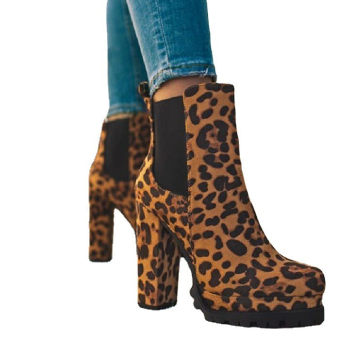 Wendy – Damen Stiefeletten mit Leopardenmuster und Hohem Blockabsatz