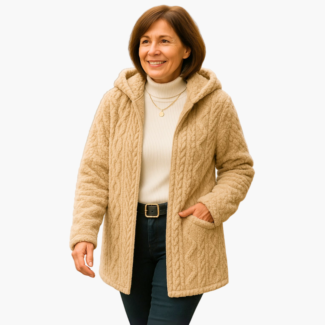 Damen Kapuzenjacke mit Strickstruktur – Komfortabler Freizeitstil für Herbst und Winter