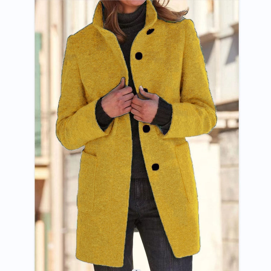 Nicola – Wollmantel mit Stehkragen und Taschen für Damen