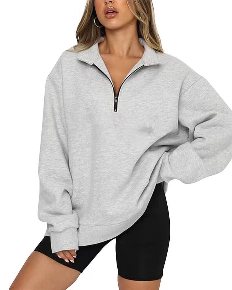 Margaret – Damen-Pullover mit Reißverschluss und Umschlagkragen