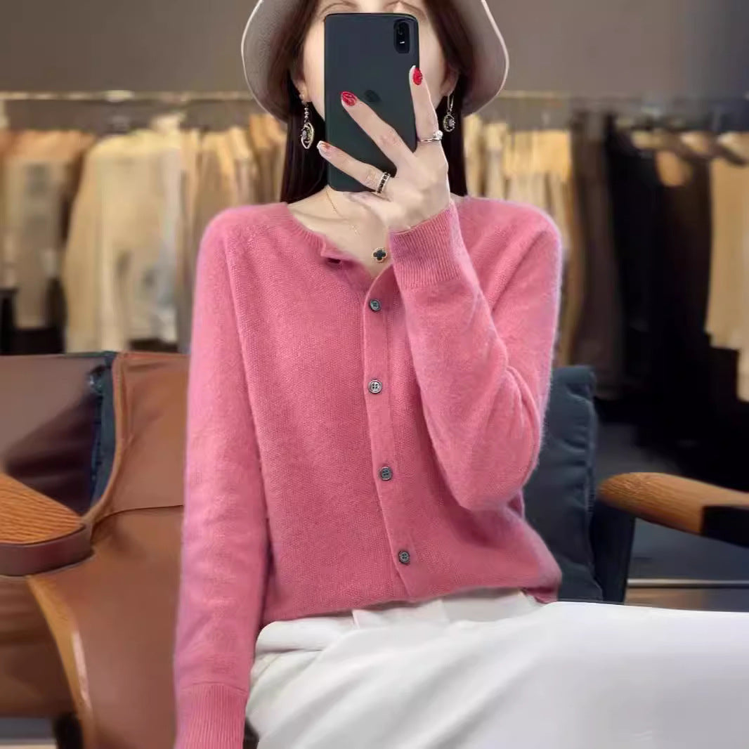 Margaret – Damen Cardigan aus Merinowolle mit O-Ausschnitt