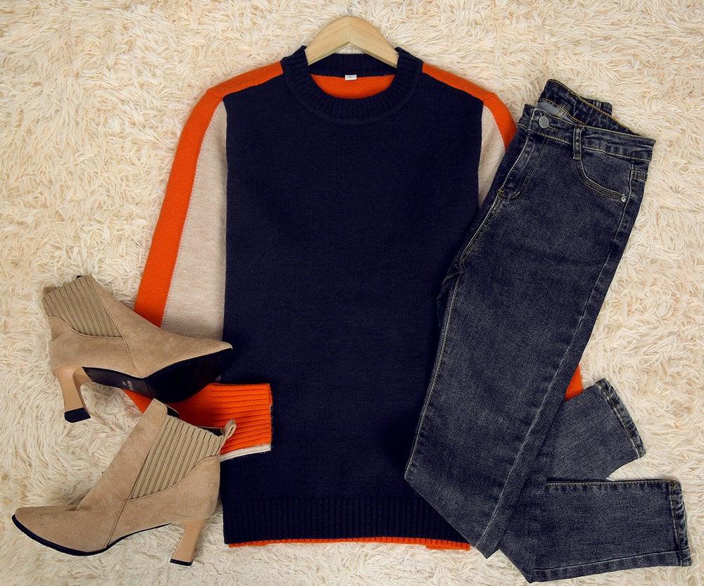 Damen Pullover mit grafischem Color-Block-Design und modernem Schnitt – Perfekt für urbane Looks