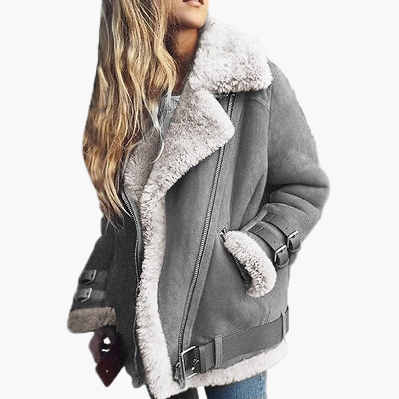 Damen Winter Lammfelljacke im modernen Pilotenstil – Eleganter und warmer Mantel für kalte Tage