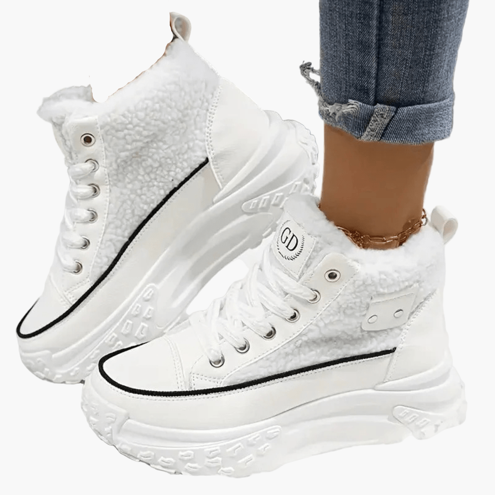 Damen Winter Sneaker Stiefeletten – Modische High Top Schuhe mit Warmfutter und Plateau-Sohle