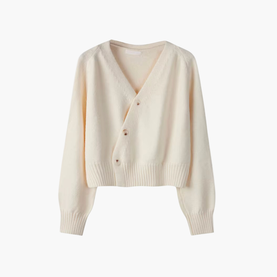 Damen Cardigan mit V-Ausschnitt und schrägem Knopf – Modischer Strick für Alltag und Büro