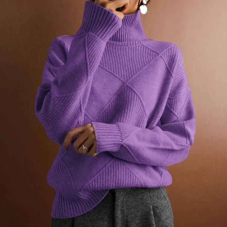 Carina - Damen Strickpullover - Hoher Kragen, locker, für Herbst und Winter
