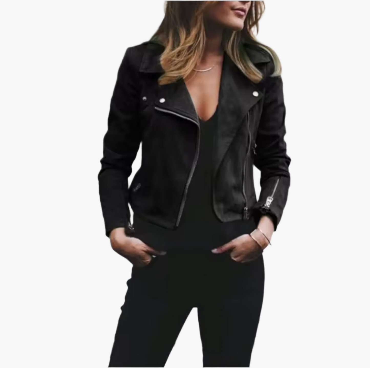 Damen Bikerjacke Kurz Geschnitten – Modische Wildlederjacke für Alltag und Ausgehen
