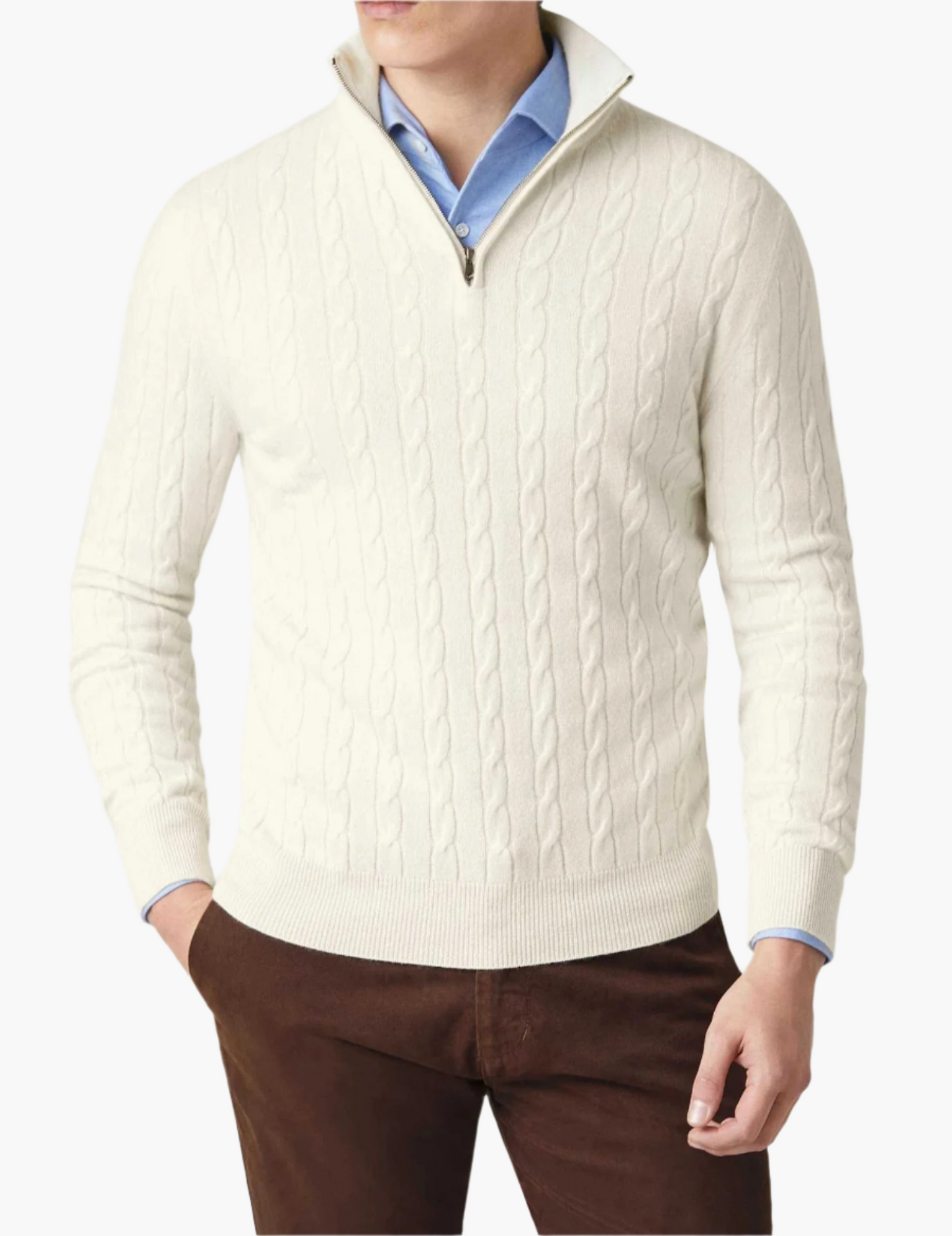 Herren Zopfmuster Strickpullover mit Reißverschluss – Eleganter Freizeit- und Business-Look