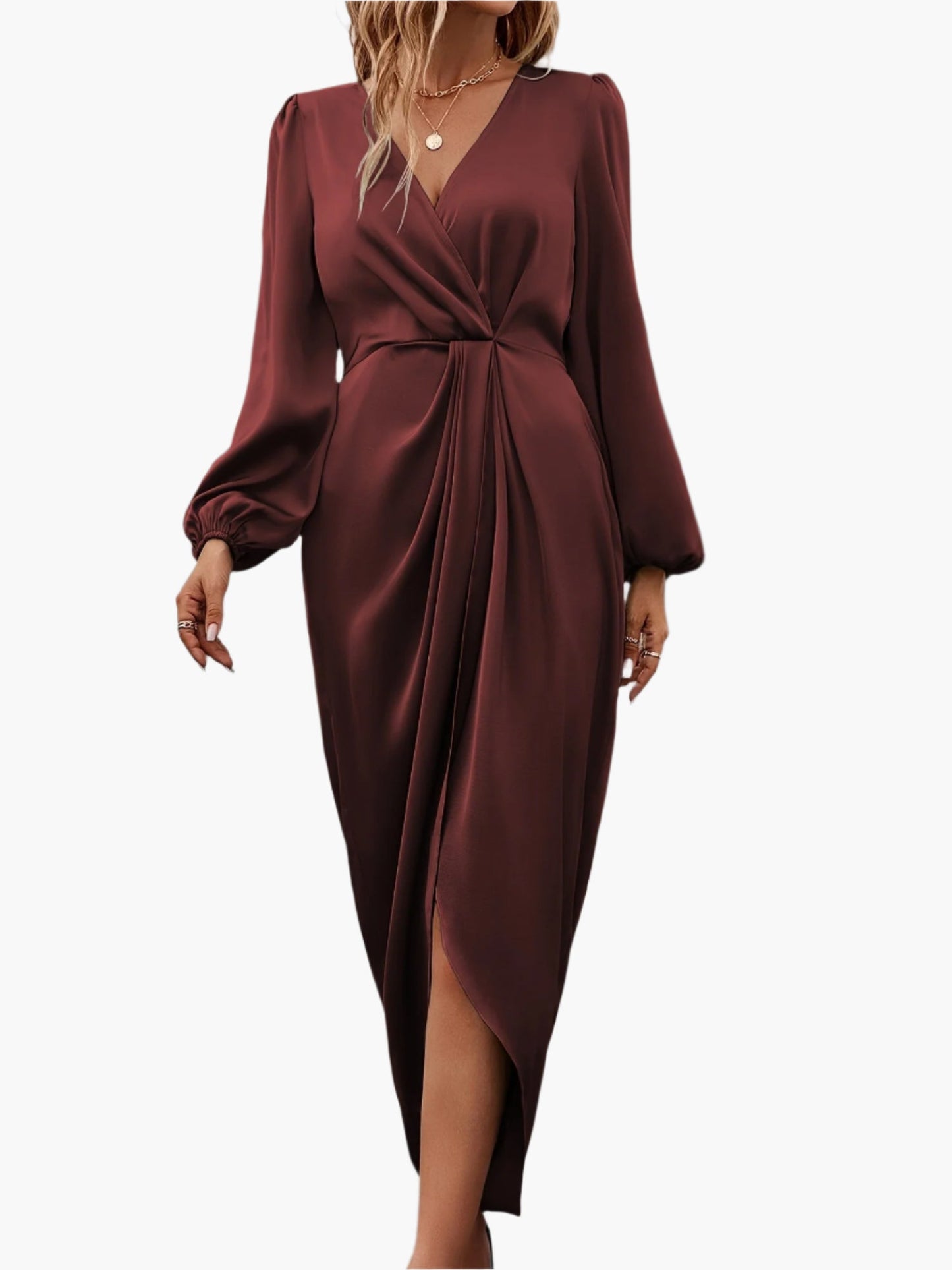 Damen Elegantes Wickelkleid mit Falten, Formell, Festlich, Abendmode