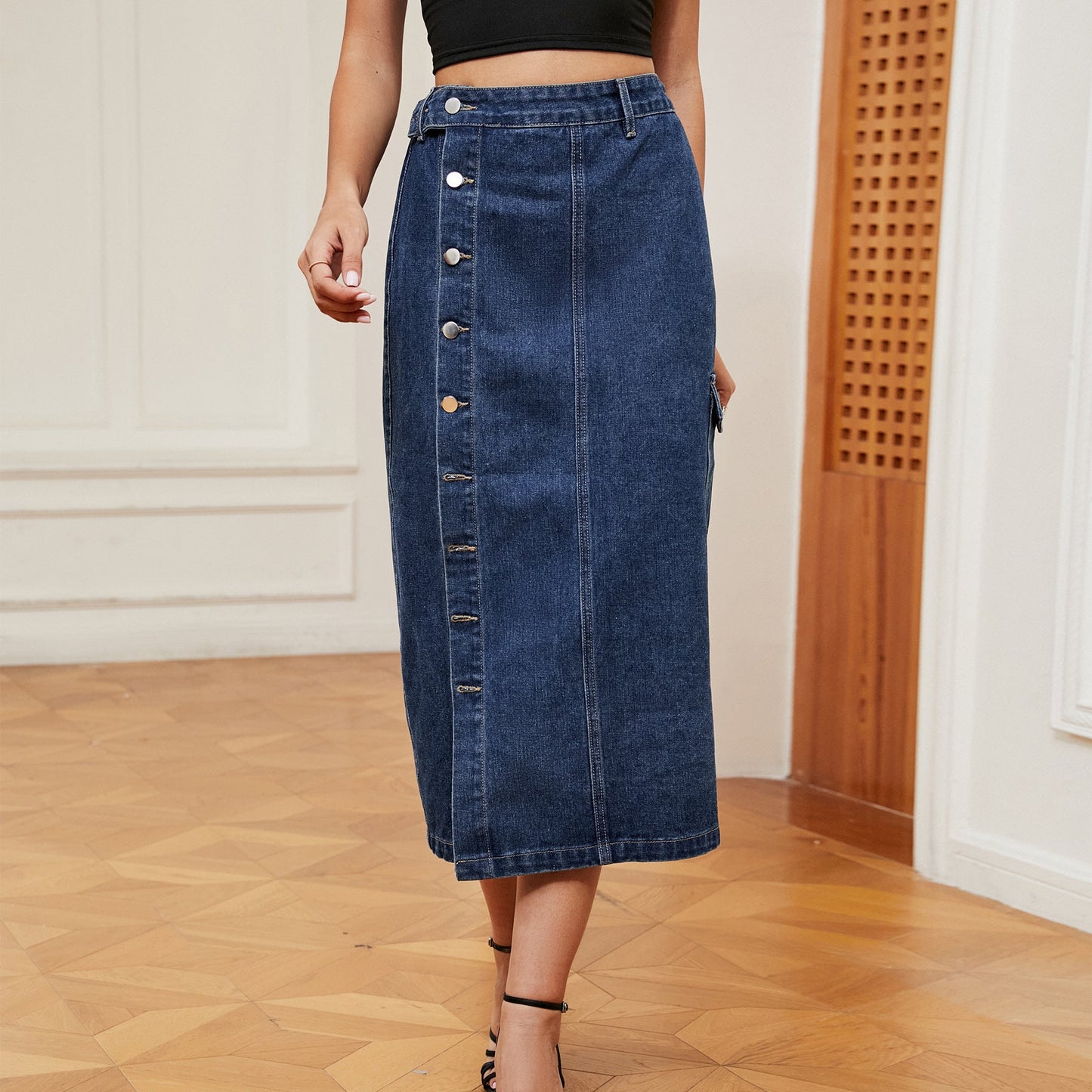 Melanie – Halb Elastischer Denim Cargorock