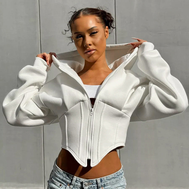 Miranda – Lange Kapuzenjacke mit Korsettstil