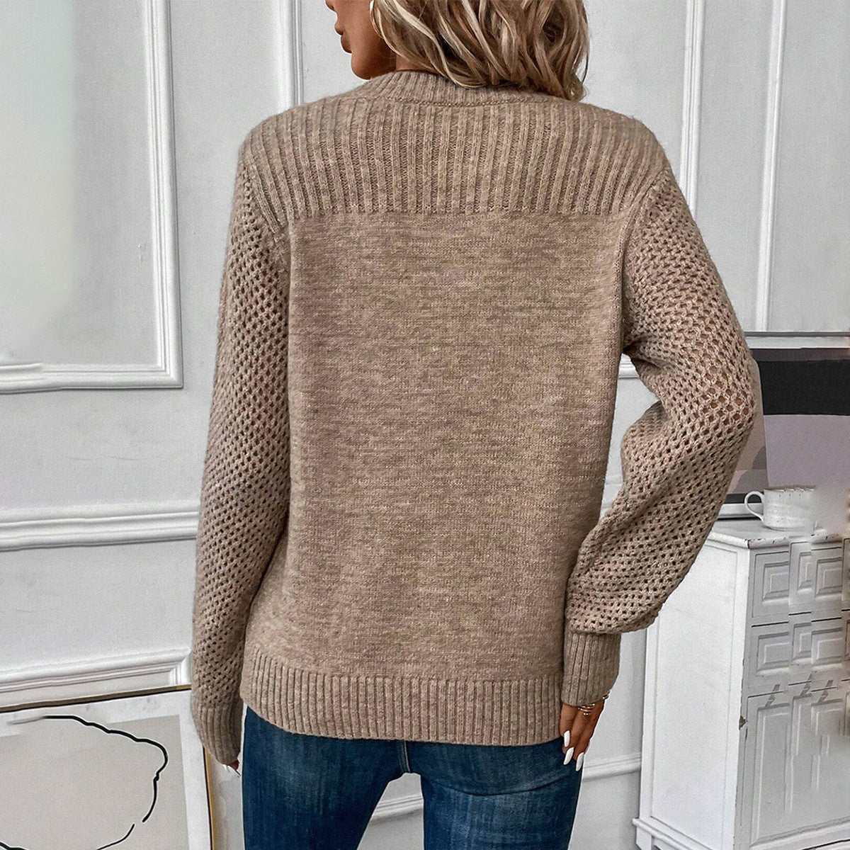 Melanie – Rundhals Pullover mit langen Ärmeln in Uni-Farben