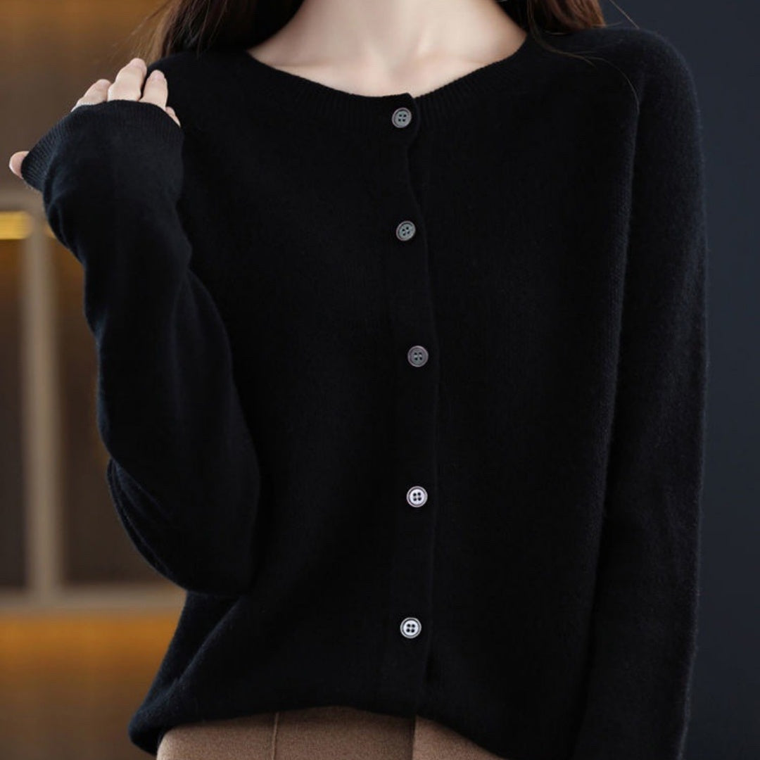 Margaret – Damen Cardigan aus Merinowolle mit O-Ausschnitt
