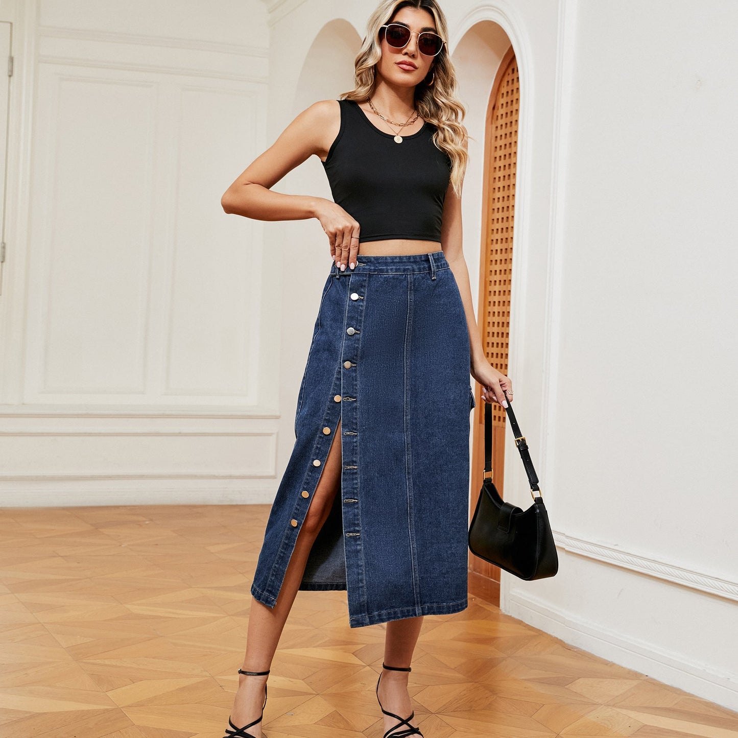 Melanie – Halb Elastischer Denim Cargorock