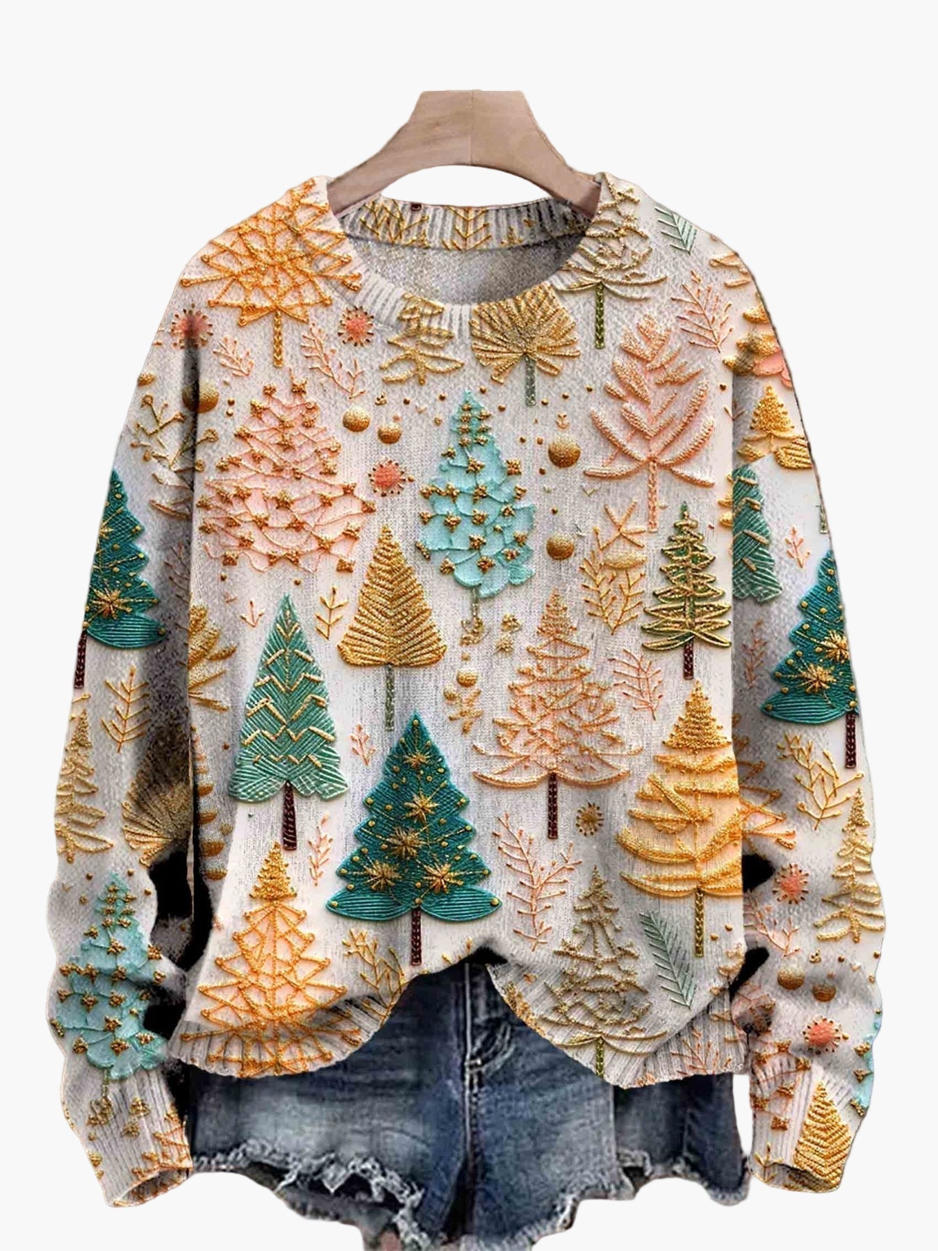 Damen Weihnachtspullover mit 3D-Tannenbaum-Muster – Festlicher Strickpullover für gemütliche Wintertage