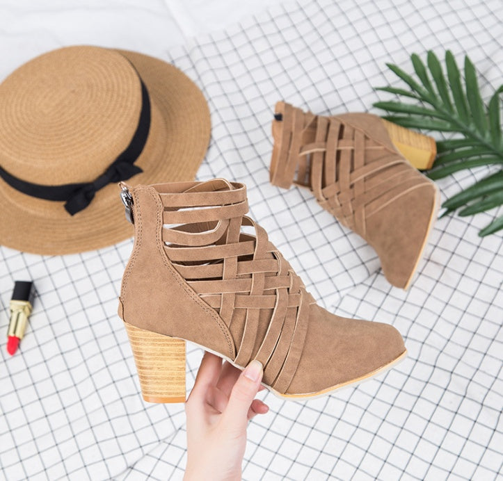Lily – Offene Damenstiefeletten mit Dicken Absätzen