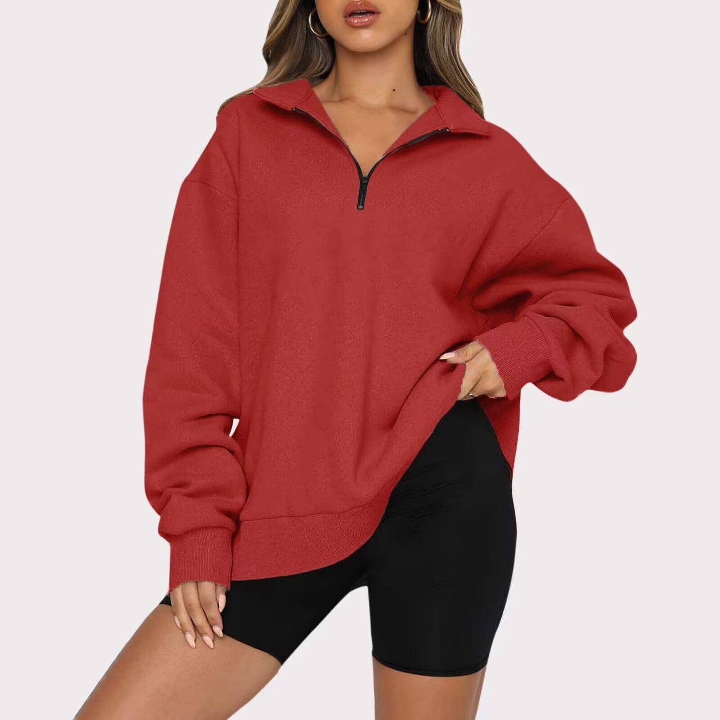 Margaret – Damen-Pullover mit Reißverschluss und Umschlagkragen
