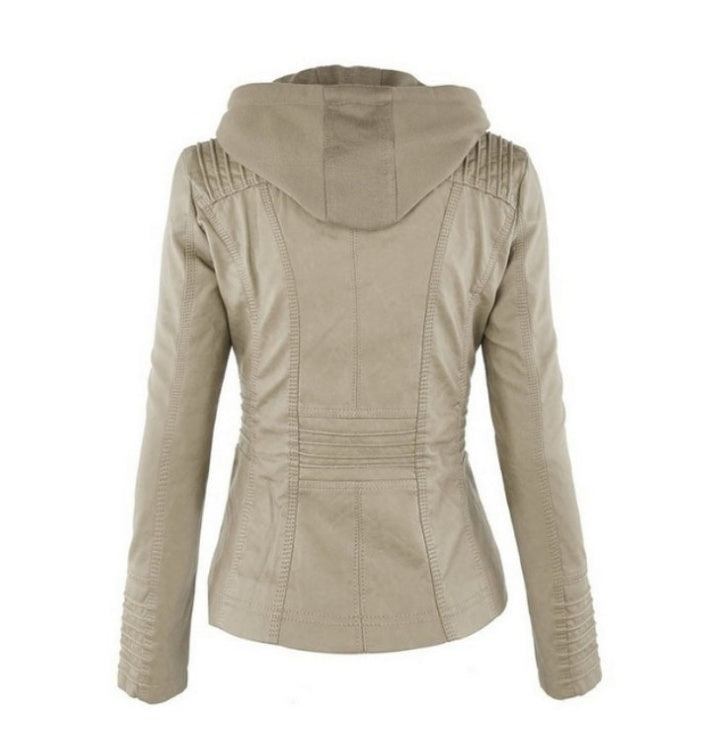 Lucy – Lederjacke mit Abnehmbarer Kapuze und Taschen