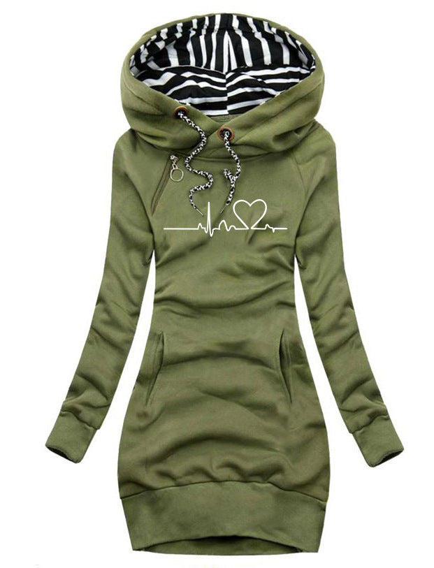 Janet – Lang geschnittenes Damen Hoodie mit Herzmuster