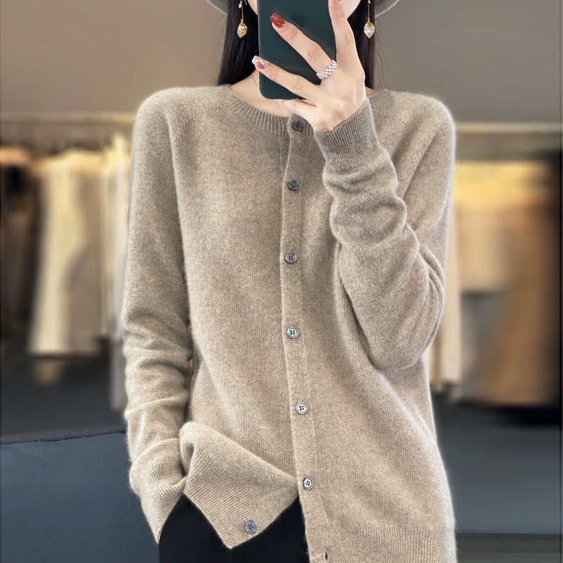 Margaret – Damen Cardigan aus Merinowolle mit O-Ausschnitt