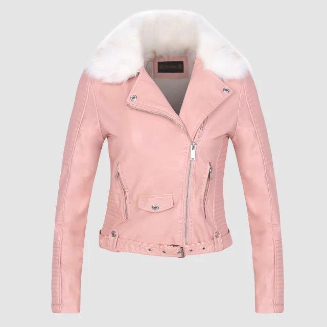 Phoebe – Abnehmbare Kunstpelzkragenjacke aus Kunstleder