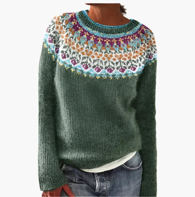 Damen Retro Strickpullover im Vintage-Stil – Bequemer Herbstpullover mit Muster
