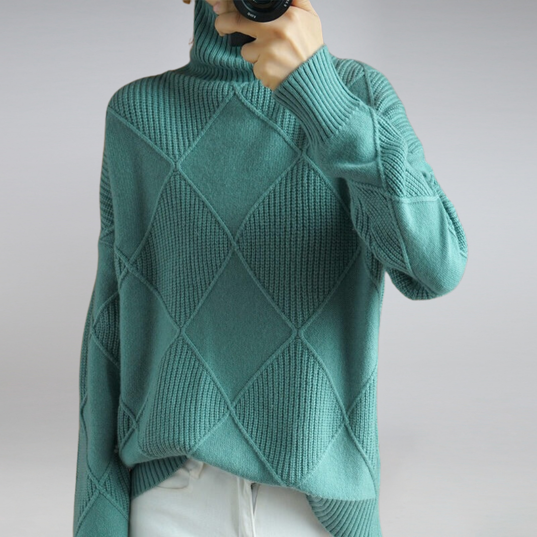 Damen Strickpullover im modernen Rauten-Design – Stilvoller Freizeitpullover für Herbst und Winter
