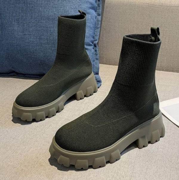 Dawn – Damen Sockenstiefel mit Plateau und klobigen Absätzen
