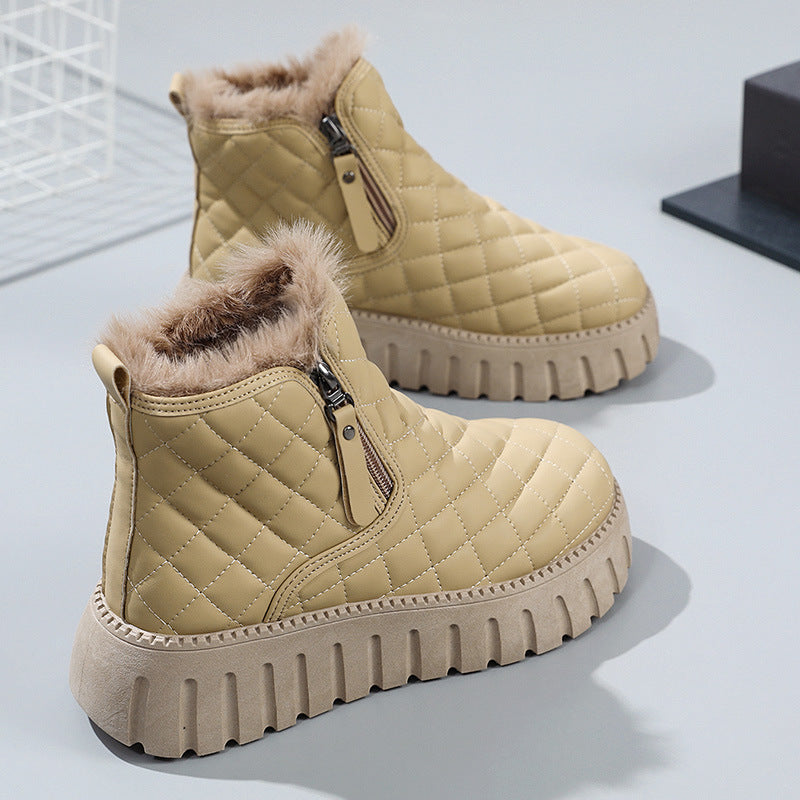 Holly – Damen Stiefeletten mit Karomuster und Plüschfutter