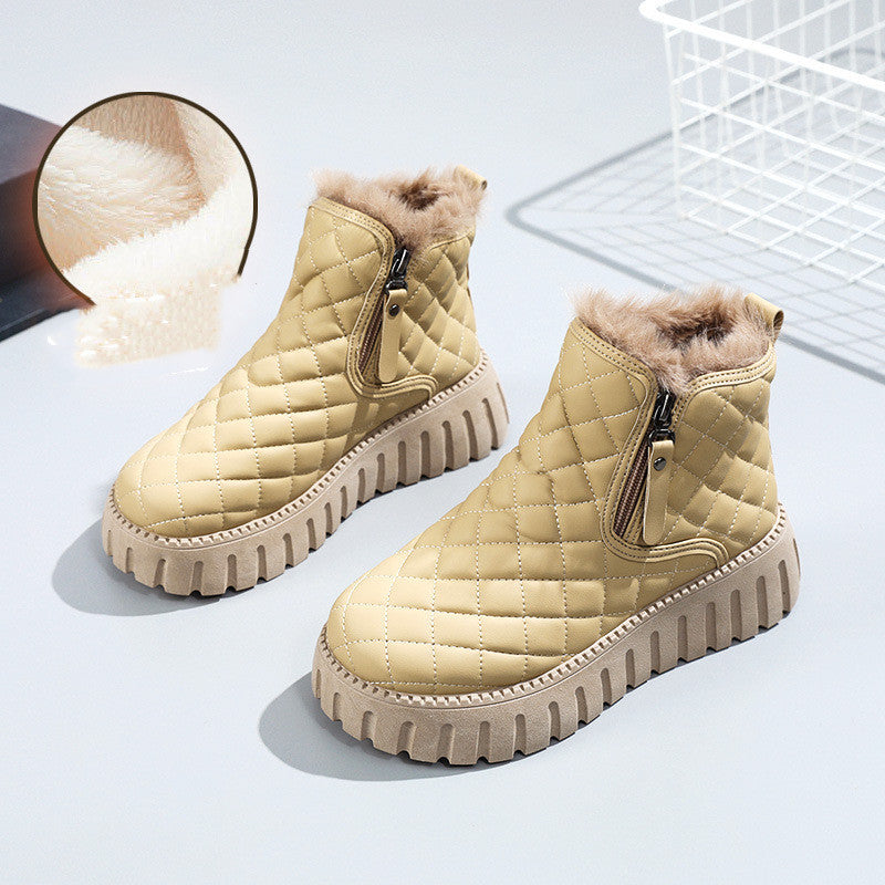 Holly – Damen Stiefeletten mit Karomuster und Plüschfutter
