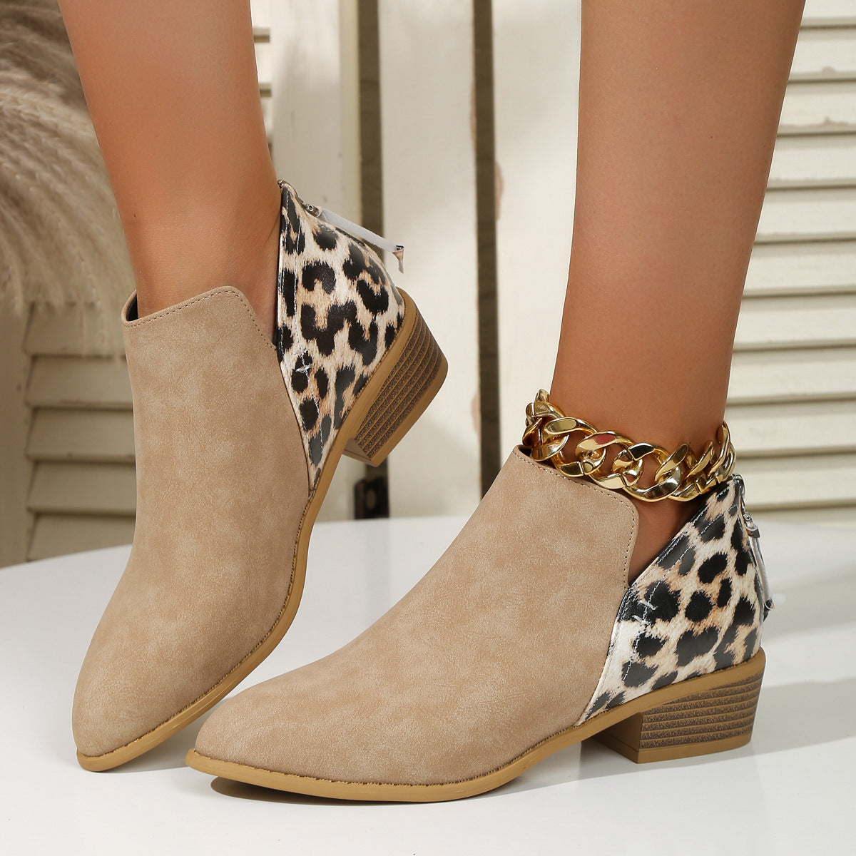 Jennifer – Damenstiefeletten mit Leopardenmuster und Blockabsatz