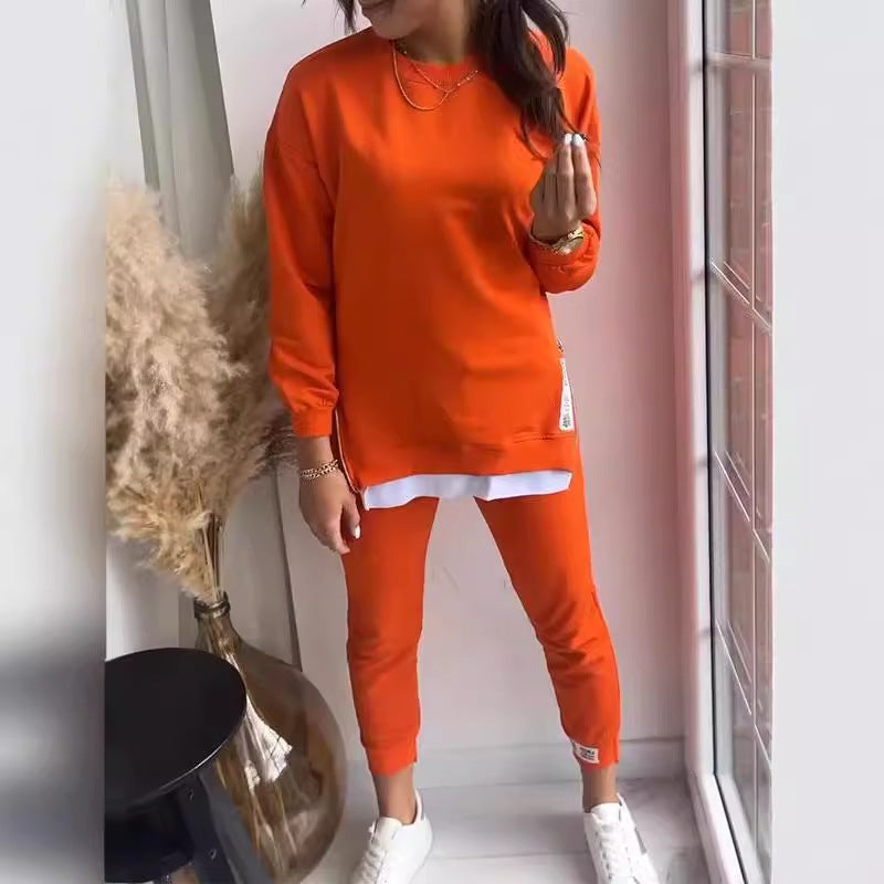 Adele – Modisches Damen-Sweatshirt mit Schlitzdesign und Slim-Fit-Hose Zweiteiler