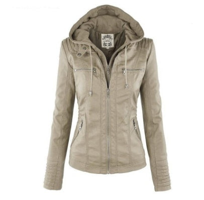 Lucy – Lederjacke mit Abnehmbarer Kapuze und Taschen