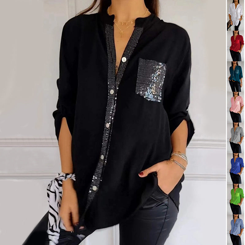 Ruth – Freizeit Bluse mit Pailletten Tasche Design