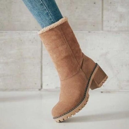 Amy – Damen Mittelhohe Stiefel aus Wildleder mit Dickem Absatz