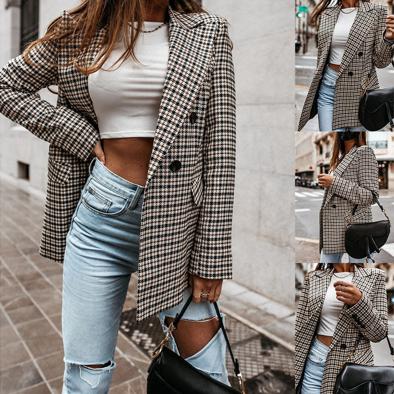 Marie – Langer Damenblazer mit Winter-Karo