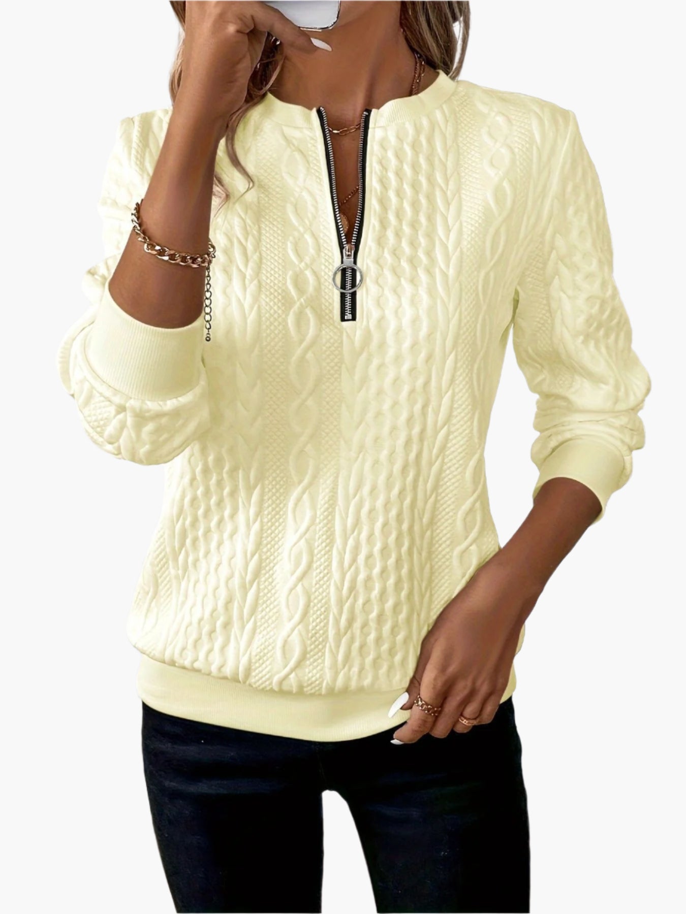 Damen Strickpullover mit Reißverschluss – Modischer Casual Look für Herbst und Winter