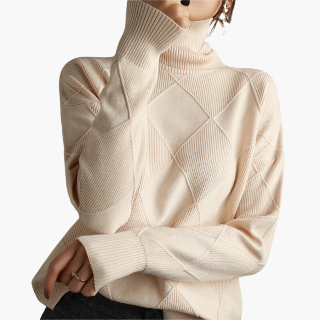 Damen Strickpullover im modernen Rauten-Design – Stilvoller Freizeitpullover für Herbst und Winter