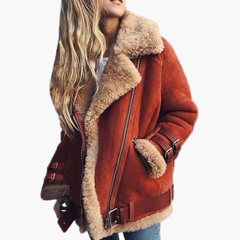 Damen Winter Lammfelljacke im modernen Pilotenstil – Eleganter und warmer Mantel für kalte Tage