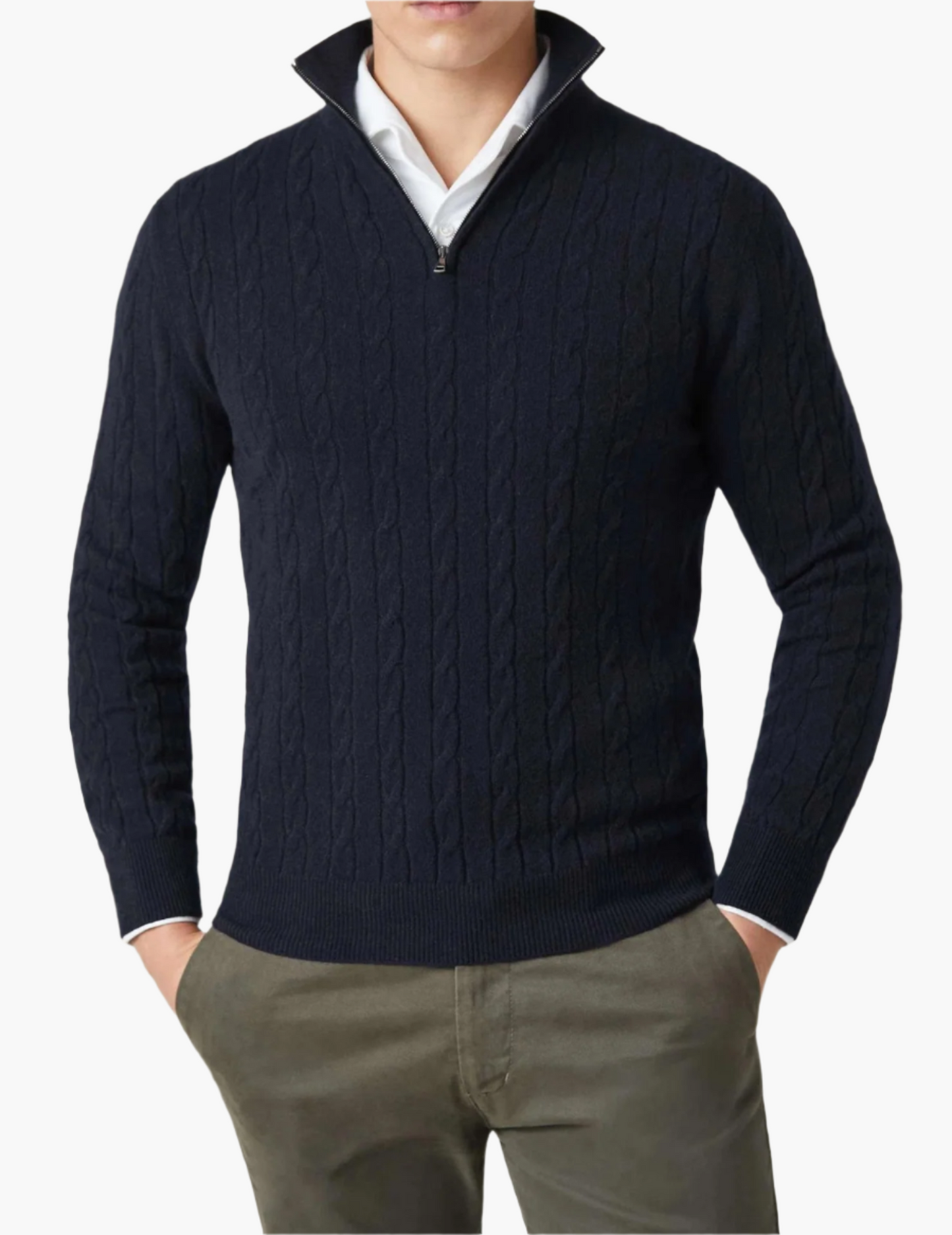 Herren Zopfmuster Strickpullover mit Reißverschluss – Eleganter Freizeit- und Business-Look