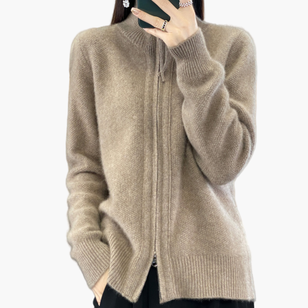 Damen Strickjacke mit Reißverschluss – Eleganter Cardigan für Alltag & Büro
