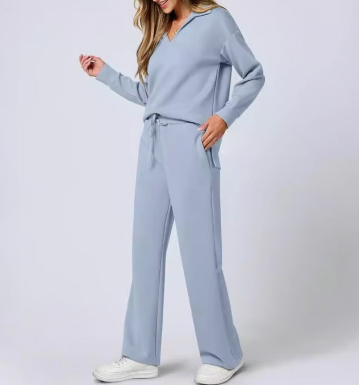 Megan – Lockeres V-Ausschnitt-Set mit Kordelzug und elastischer Taille