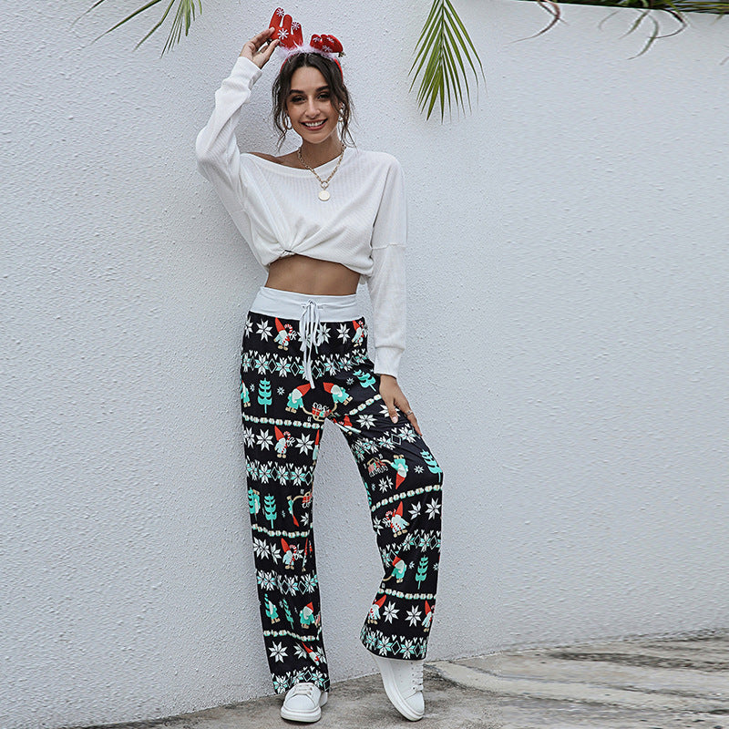 Laura – Damenhose mit Weihnachtsmotiv und Kordelzug