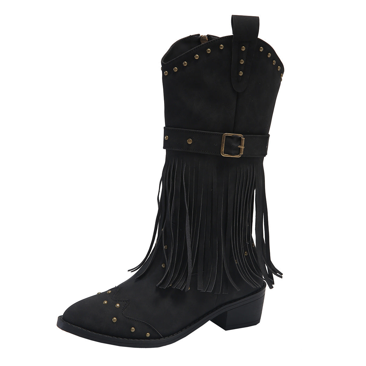 Rebecca – Retro Stiefel mit Quasten und Nieten