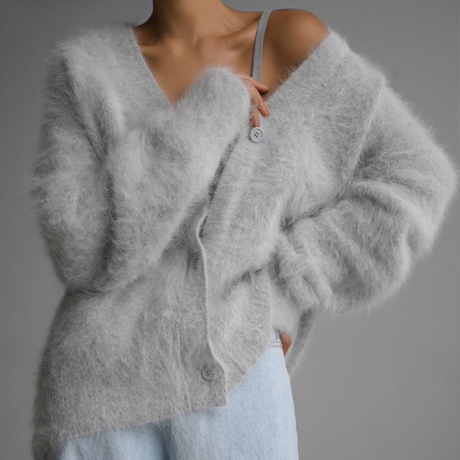 Mandy – Lockere Damen-Strickjacke mit V-Ausschnitt