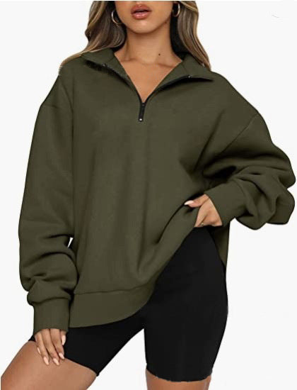 Margaret – Damen-Pullover mit Reißverschluss und Umschlagkragen