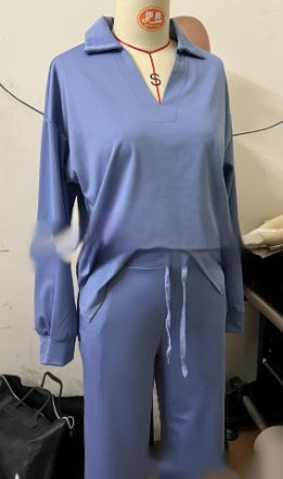 Megan – Lockeres V-Ausschnitt-Set mit Kordelzug und elastischer Taille