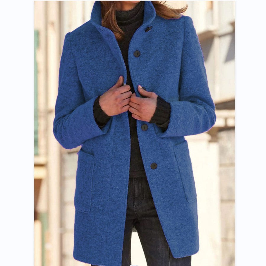 Nicola – Wollmantel mit Stehkragen und Taschen für Damen