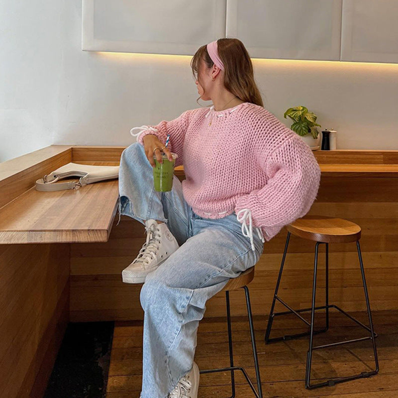 Katy – Y2K Pullover mit Schleife und langen Ärmeln
